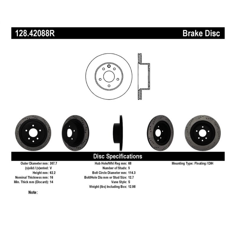 StopTech 08-09 Infiniti EX35 / 05-08 G35 / 09 G37 / 06-09 M35/M45 Drilled Right Rear Rotor