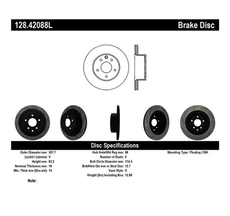 StopTech 08-09 Infiniti EX35 / 05-08 G35 / 09 G37 / 06-09 M35/M45 Drilled Left Rear Rotor