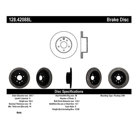 StopTech 08-09 Infiniti EX35 / 05-08 G35 / 09 G37 / 06-09 M35/M45 Drilled Left Rear Rotor