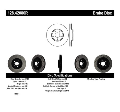 StopTech 08-09 Infiniti EX35 / 05-08 G35 / 09 G37 / 06-09 M35/M45 Drilled Right Front Rotor