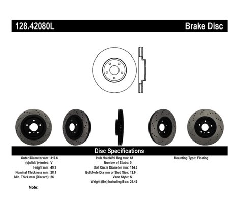 StopTech 08-09 Infiniti EX35 / 05-08 G35 / 09 G37 / 06-09 M35/M45 Drilled Left Front Rotor