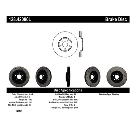 StopTech 08-09 Infiniti EX35 / 05-08 G35 / 09 G37 / 06-09 M35/M45 Drilled Left Front Rotor