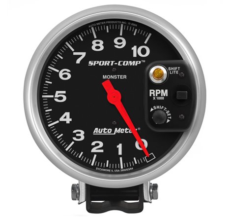 Autometer Sport-Comp 5 inch 10,000 RPM Pedestal Mount Tachometer (Shift-Lite on Control Shield)