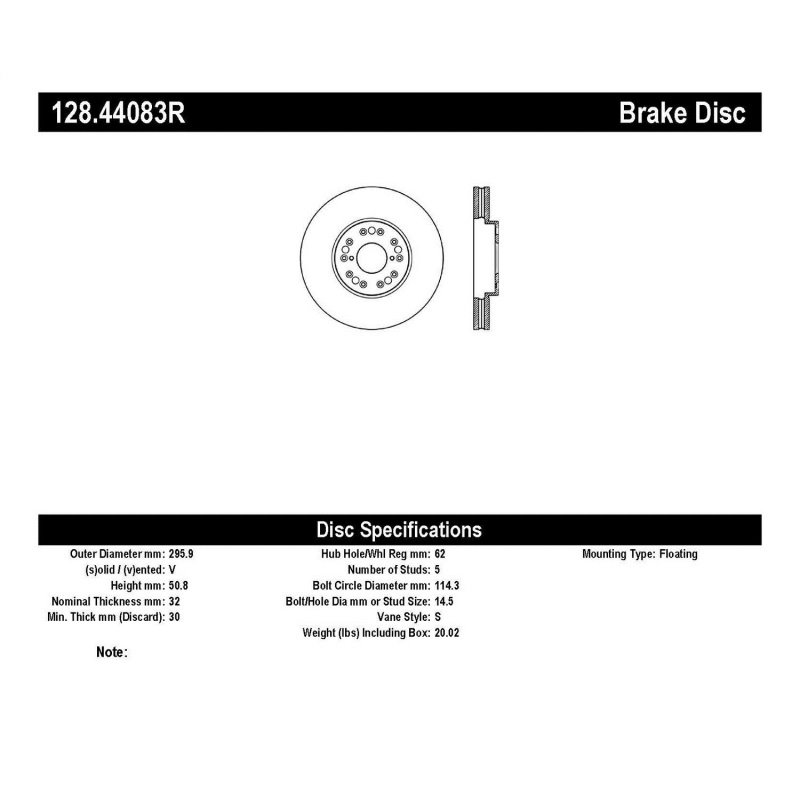 StopTech 93-05 Lexus GS 300/350/400/430/450H / 00-05 IS250/300/350 Front Right Drilled Rotor