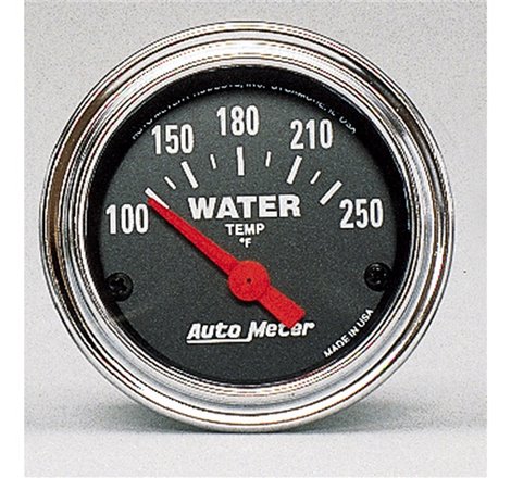 Autometer Traditional Chrome 52mm 100-250 Deg F Short Sweep Electricall Water Temperataure Gauge