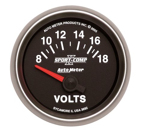 Autometer Sport-Comp II 52mm 8-18 Volt Short Sweep Electronic Voltmeter