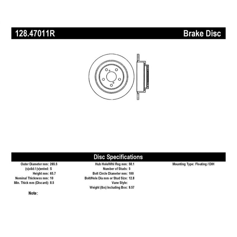 StopTech 02-05 Subaru Impreza WRX Rear Drilled Right Brake Rotor