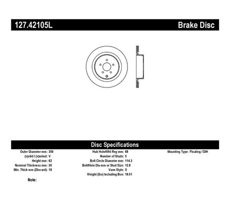 StopTech 09 Infiniti FX50 SportStop Slotted & Drilled Rear Left Rotor