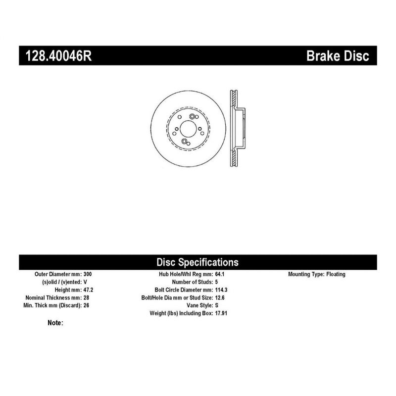 StopTech 99-08 Acura TL (STD Caliber) / 01-03 CL / 04-09 TSX Cross Drilled Right Front Rotor