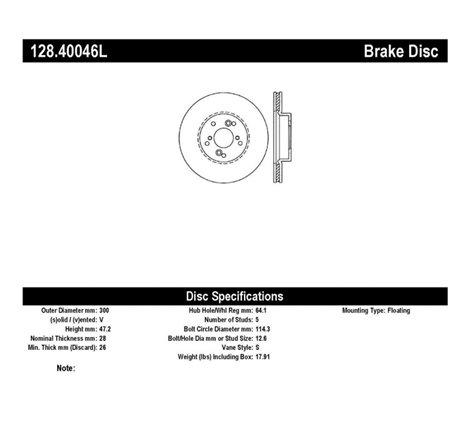 StopTech 99-08 Acura TL (STD Caliber) / 01-03 CL / 04-09 TSX Cross Drilled Left Front Rotor