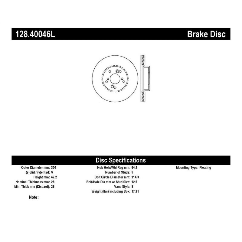 StopTech 99-08 Acura TL (STD Caliber) / 01-03 CL / 04-09 TSX Cross Drilled Left Front Rotor