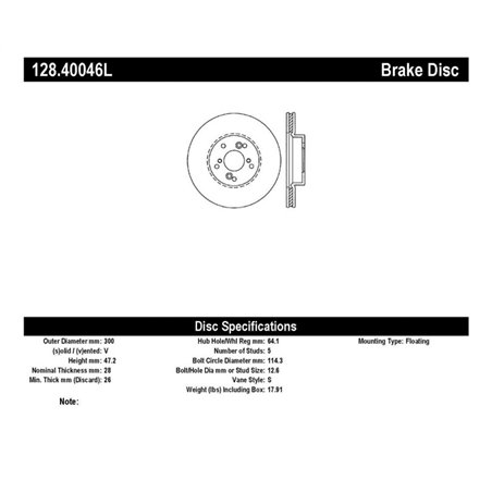 StopTech 99-08 Acura TL (STD Caliber) / 01-03 CL / 04-09 TSX Cross Drilled Left Front Rotor