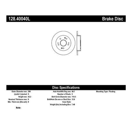 StopTech 06-07 Acura CSX (Canada) / 06-09 Honda Civic / 97-01 Prelude Drilled Left Rear Rotor