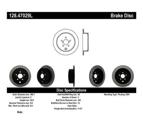 StopTech 08-10 WRX Drilled Left Rear Rotor