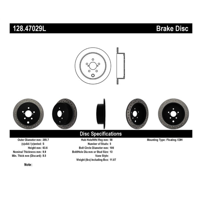 StopTech 08-10 WRX Drilled Left Rear Rotor