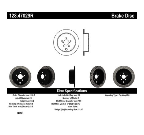 StopTech 08-10 WRX Drilled Right Rear Rotor