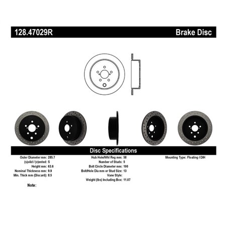 StopTech 08-10 WRX Drilled Right Rear Rotor