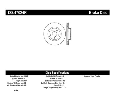 StopTech 05-10 Subaru Legacy / 10 Outback Drilled Right Front Rotor