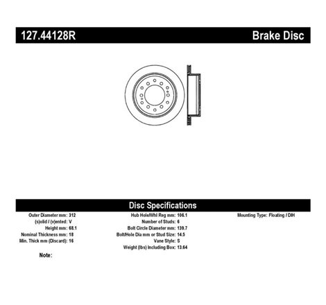 StopTech Power Slot 03-09 Toyota 4 Runner / 03-09 Lexus GX470 Drilled & Slotted Right Rear Rotor