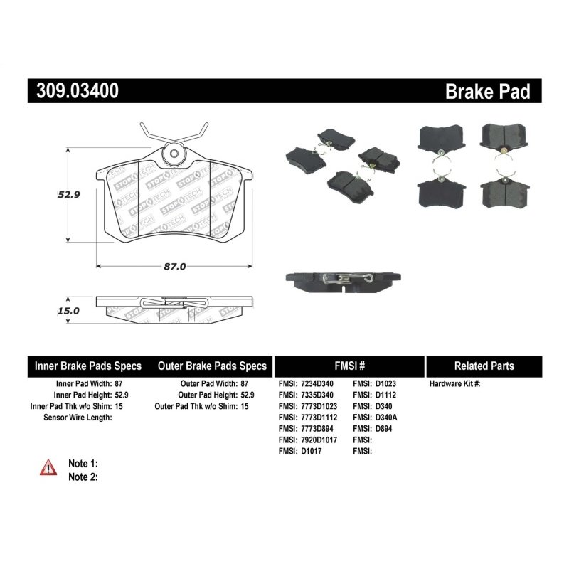 StopTech 02-08 Audi A4 Quattro / 2/99-02 Audi S4 / 93-10 VW Golf GL/GLS Performance Rear Brake Pads