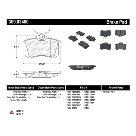 StopTech 02-08 Audi A4 Quattro / 2/99-02 Audi S4 / 93-10 VW Golf GL/GLS Performance Rear Brake Pads