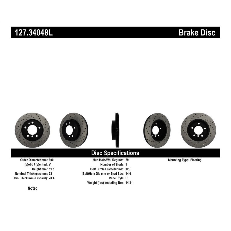 StopTech Power Slot 01-02 BMW Z3 / 03-09 Z4 / 3 Series Front Left Drilled & Slotted Rotor