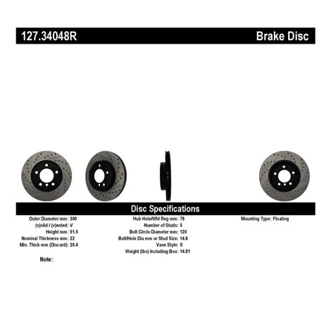 StopTech Power Slot 01-02 BMW Z3 / 03-09 Z4 / 3 Series Front Right Drilled & Slotted Rotor