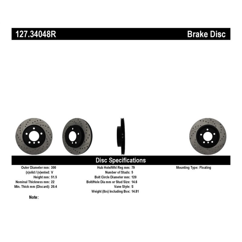 StopTech Power Slot 01-02 BMW Z3 / 03-09 Z4 / 3 Series Front Right Drilled & Slotted Rotor