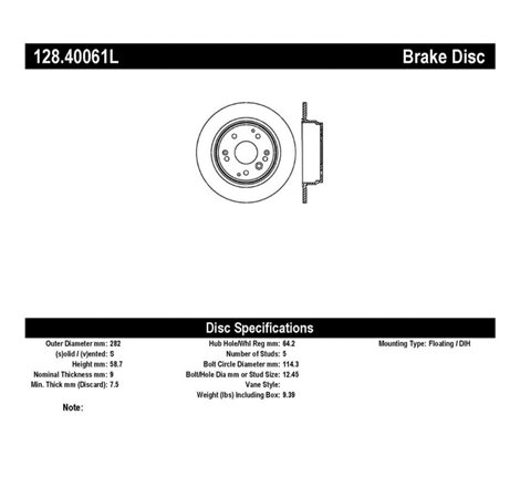 StopTech 04-08 Acura TL/TL-S Standard/Brembo Drilled Left Rear Rotor