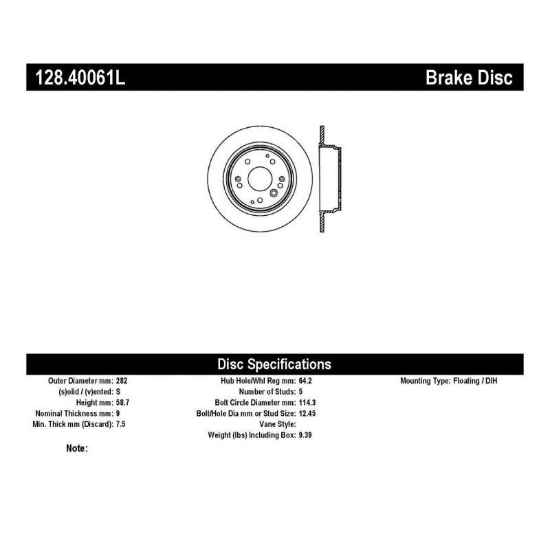 StopTech 04-08 Acura TL/TL-S Standard/Brembo Drilled Left Rear Rotor