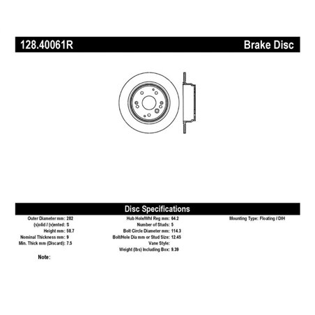 StopTech 04-08 Acura TL/TL-S Standard/Brembo Drilled Right Rear Rotor