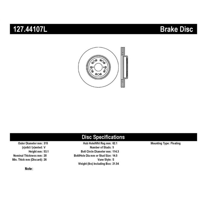 StopTech 95-00 Lexus LS 400 Left Front Slotted & Drilled Rotor