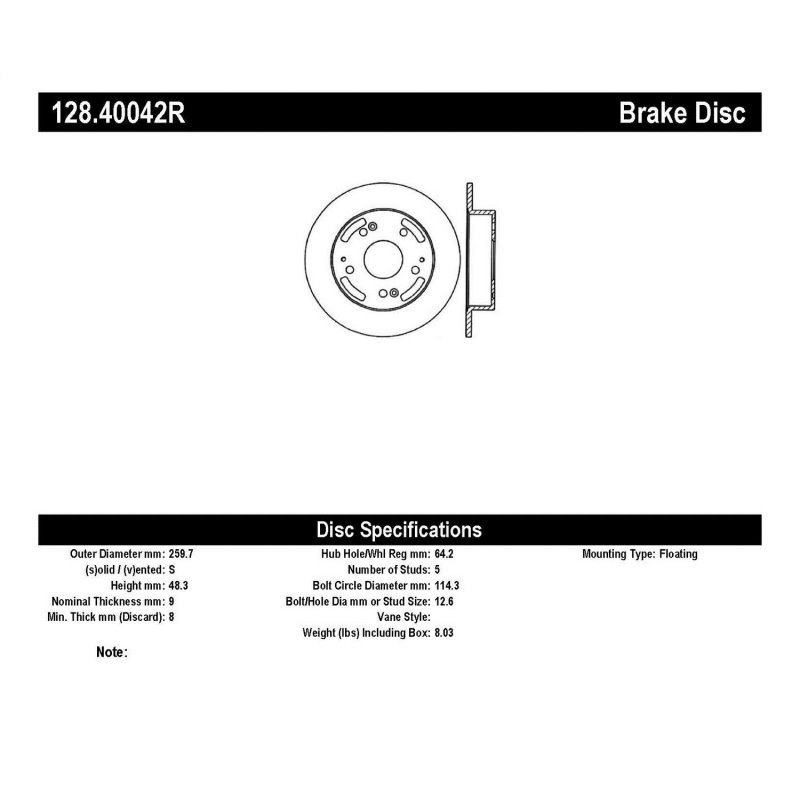 StopTech 97-01 Integra Type R/02-06 RSX/RSX Type S / 98-02 Honda Accord Drilled Right Rear Rotor