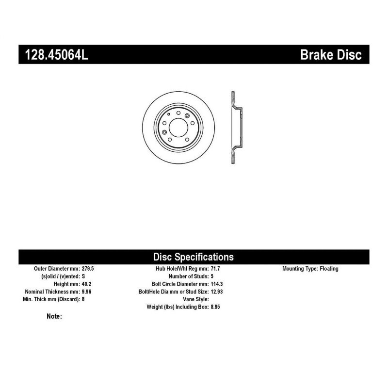 StopTech 06-10 Ford Fusion / 06-10 Mazda Miata MX-5 / 03-09 Mazda 6 Drilled Left Rear Rotor