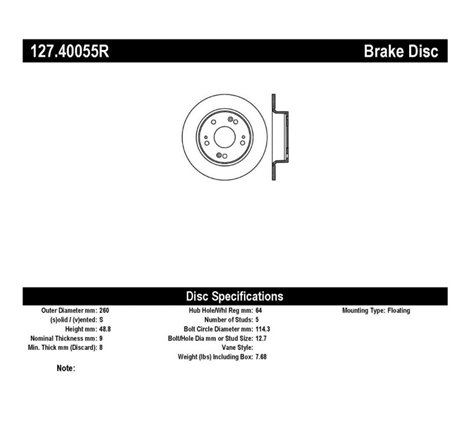 StopTech 04-08 Acura TSX / 03-07 Honda Accord SportStop Slotted & Drilled Right Rear Rotor