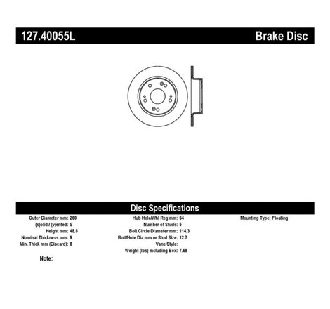 StopTech 04-08 Acura TSX / 03-07 Honda Accord SportStop Slotted & Drilled Left Rear Rotor