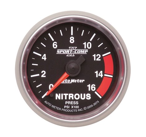 Autometer Sport-Comp II 52mm Full Sweep Electronic 0-1600 PSI Nitrous Pressure Gauge