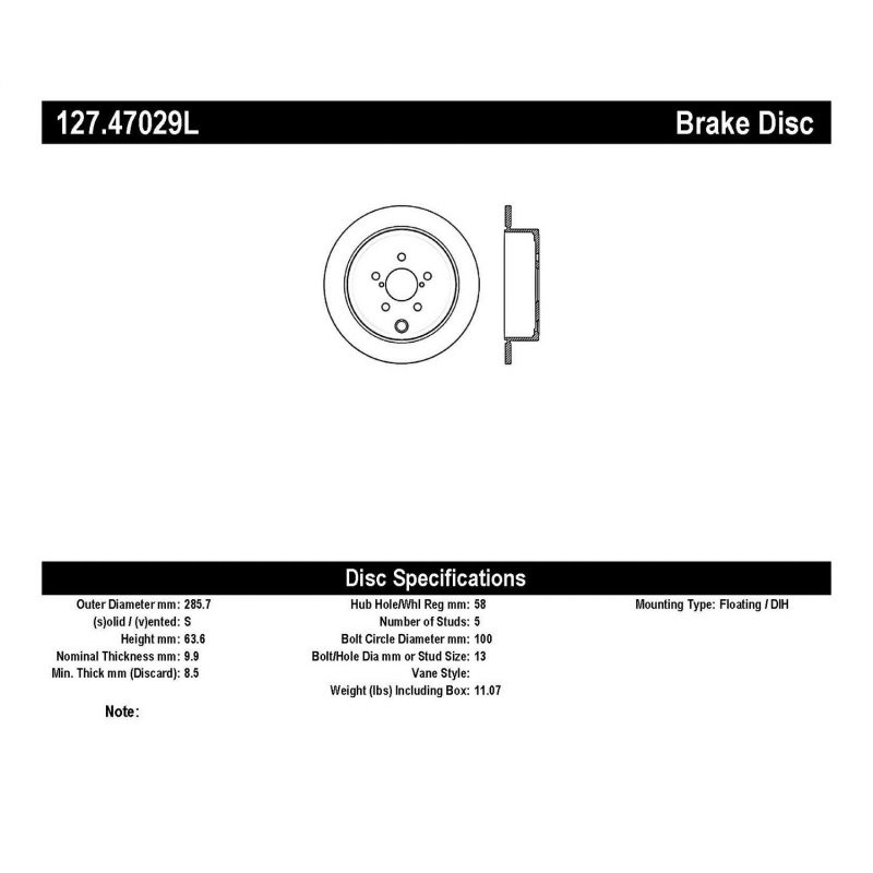 StopTech 08-10 Impreza WRX (Exc STi)/08-10 Impreza Coupe/Sedan Slotted & Drilled Left Rear Rotor