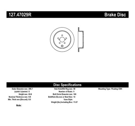 StopTech 08-10 Impreza WRX (Exc STi)/08-10 Impreza Coupe/Sedan Slotted & Drilled Right Rear Rotor