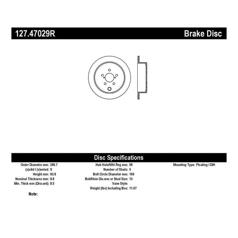 StopTech 08-10 Impreza WRX (Exc STi)/08-10 Impreza Coupe/Sedan Slotted & Drilled Right Rear Rotor