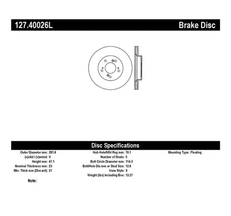 StopTech 97-01 Acura Integra Type R / 97-01 Honda CR-V Slotted & Drilled Left Front Rotor