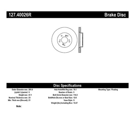 StopTech 97-01 Acura Integra Type R / 97-01 Honda CR-V Slotted & Drilled Right Front Rotor