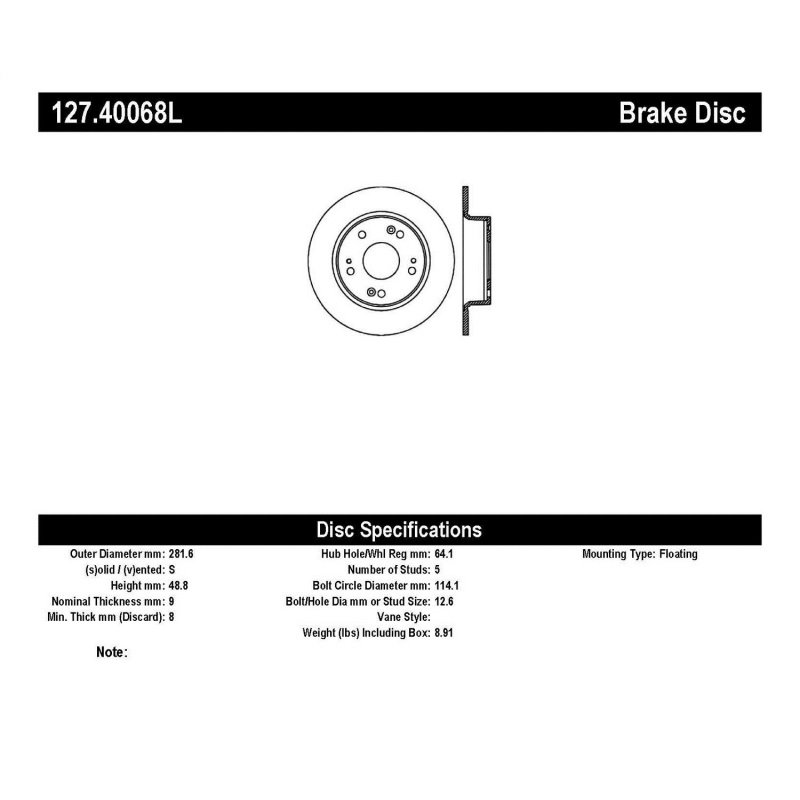 StopTech 09-10 Acura TSX / 08-10 Honda Accord Coupe/05-10 Sedan Left Rear Slotted & Drilled Rotor