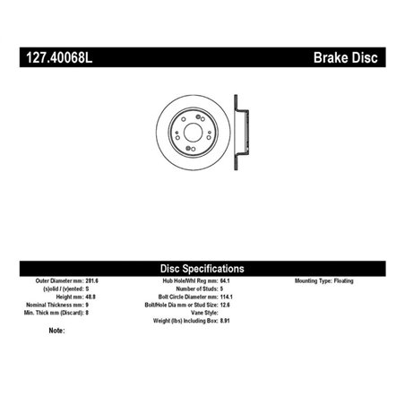 StopTech 09-10 Acura TSX / 08-10 Honda Accord Coupe/05-10 Sedan Left Rear Slotted & Drilled Rotor