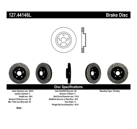 StopTech 07-09 Lexus ES 250/ES 300/ ES330/ES350 SportStop Slotted & Drilled Left Front Rotor