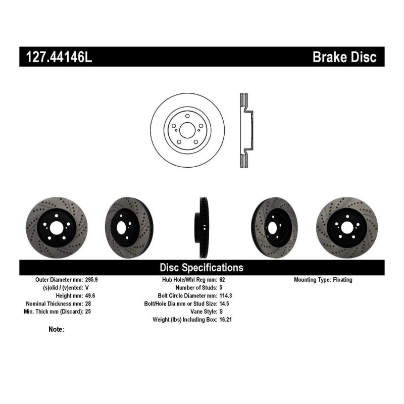 StopTech 07-09 Lexus ES 250/ES 300/ ES330/ES350 SportStop Slotted & Drilled Left Front Rotor