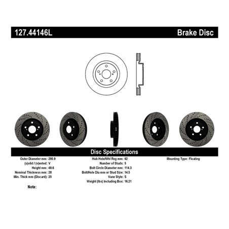 StopTech 07-09 Lexus ES 250/ES 300/ ES330/ES350 SportStop Slotted & Drilled Left Front Rotor