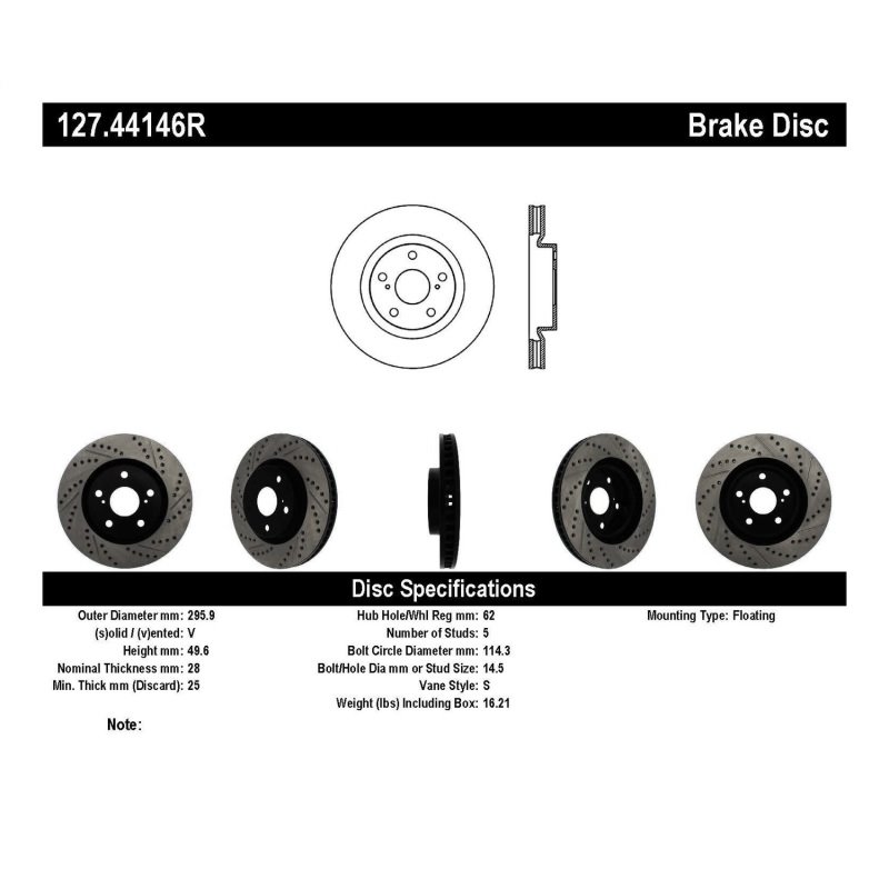 StopTech 07-09 Lexus ES 250/ES 300/ ES330/ES350 SportStop Slotted & Drilled Right Front Rotor