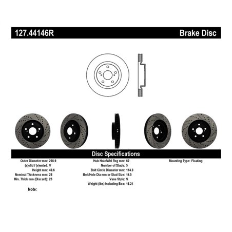 StopTech 07-09 Lexus ES 250/ES 300/ ES330/ES350 SportStop Slotted & Drilled Right Front Rotor