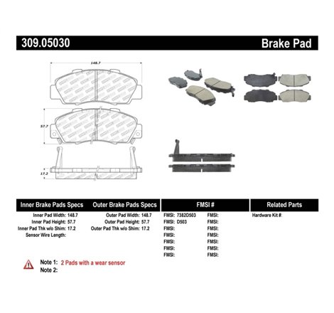 StopTech Performance 97-99 Acura CL/ 97-01 Integra Type R/91-95 Legend/91-05 NSX Front Brake Pads